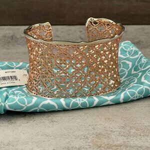 NWT Kendra Scott Candice Rose Gold Plated Logo Filigree 1.25" Wide Cuff Bracelet